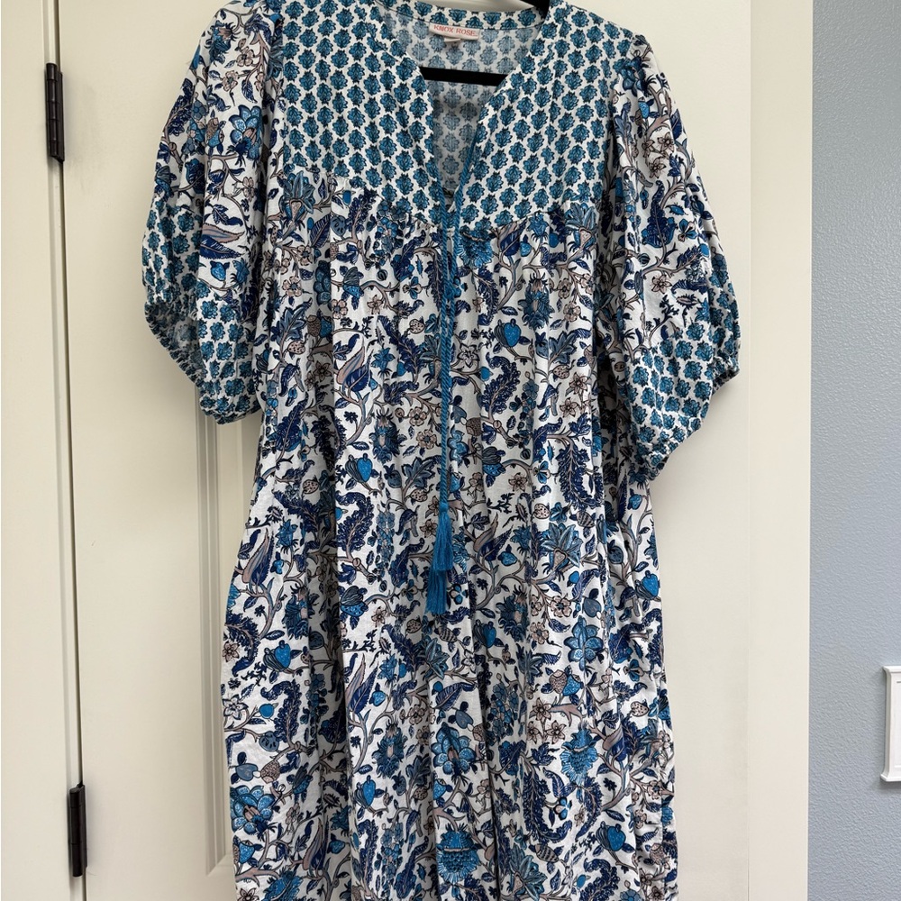 Knox Rose Blue and White Floral Boho Dress